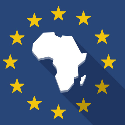 European Union  long shadow flag with  a map of the african cont